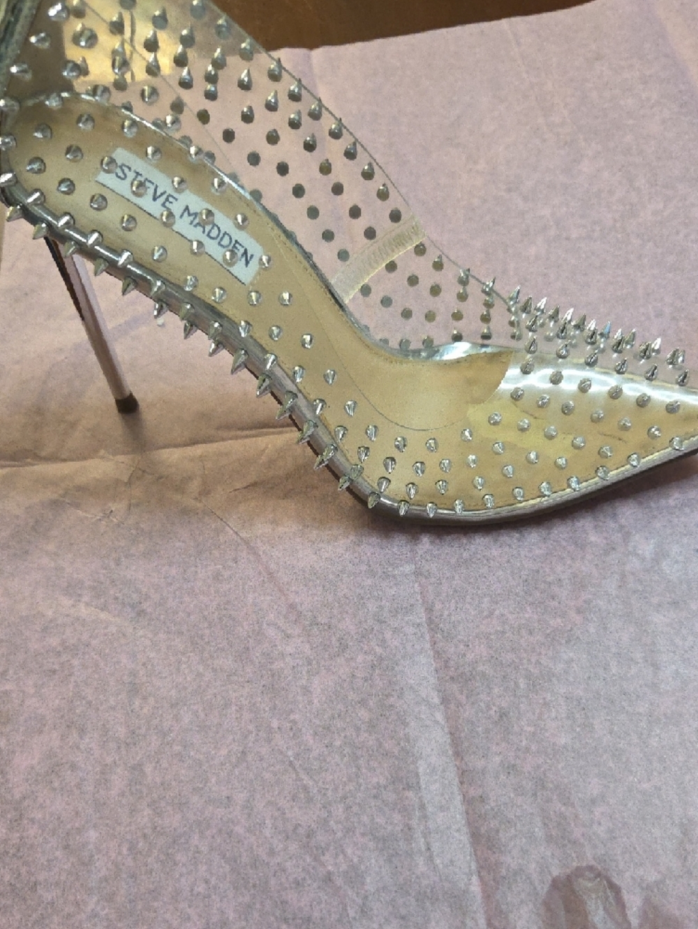Steve Madden Clear Pointed Pumps with Silver Spikes - Picture 2 of 7